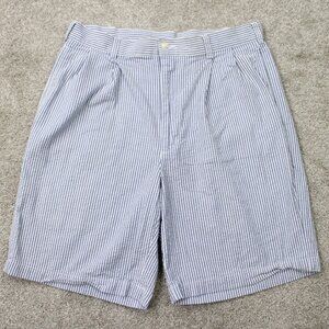 Jos. A. Bank Chino Shorts Men 33 Blue/White Striped Seersucker Stays Cool Cotton
